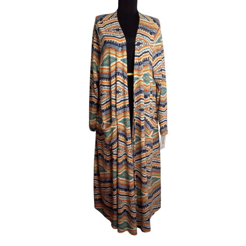 Lularoe Sarah Size XL Longline Open Front Cardigan Pockets Aztec Print NEW